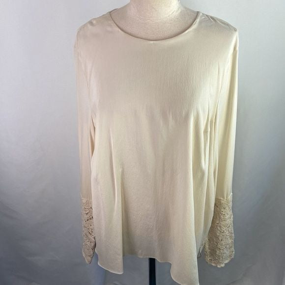 Bruno Cucinelli Cream Silk w Lace Cuffs Top