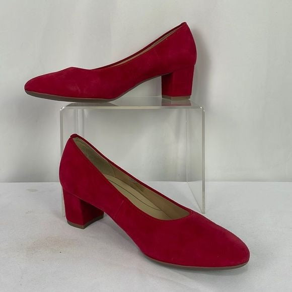 NEW Ara Red Suede Block Heel Pumps