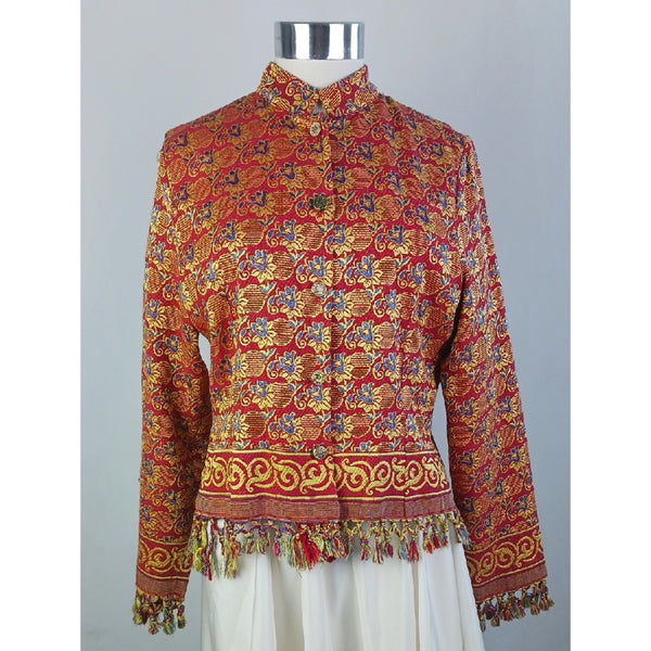 CASIEN Red Print W Fringe Trim.