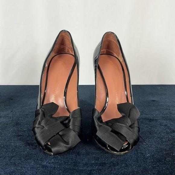 Giuseppe Zanotti Black Satin Peep Toe Pumps