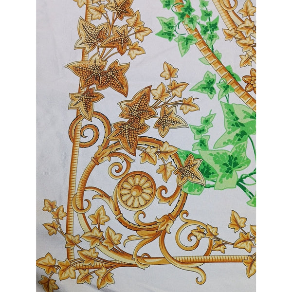 VERSACE VINTAGE GOLD  Green Leaves Print Scarf