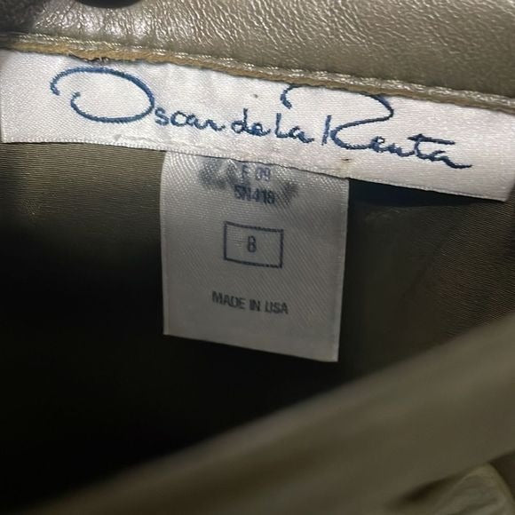 Oscar De La Renta Olive Lamb Leather Vintage Pencil Skirt
