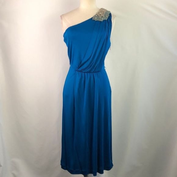 Fendi Cobalt Blue One Shoulder With Beaded Evening Dress