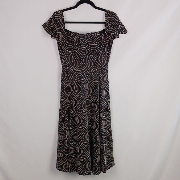 Vintage Black W Tan Swirl Frances Priso 50's Dress