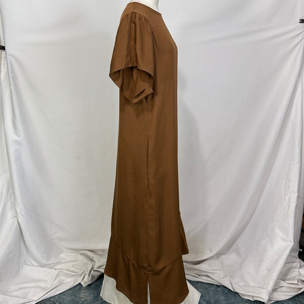 Theory Brown Silk Flutter Sleeve Dress