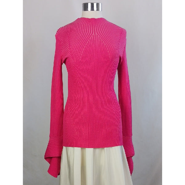 ALCER PINK RIBBED MOCK NECK SWEATER.
