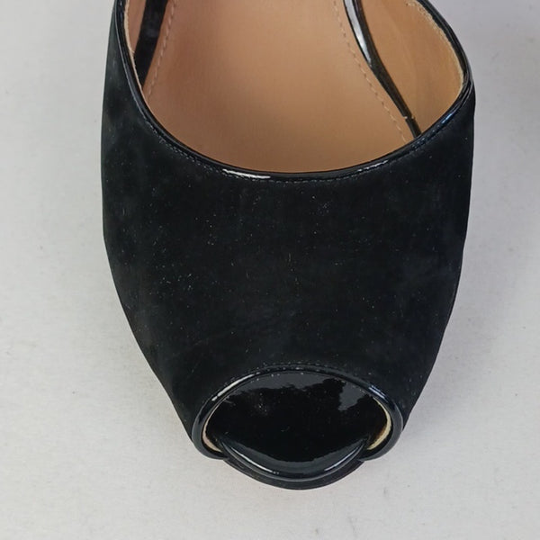 Salvatore Ferragamo Black Suede Patent Mary Jane New Stiletto Shoes.