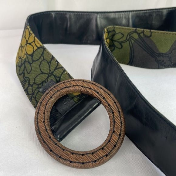 Miu Miu Olive Fabric Print With Wood Buckle Belt