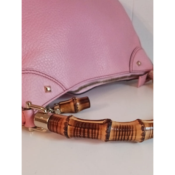 GUCCI PINK PEBBLE LEATHER W BAMBOO HANDLE.
