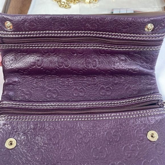 Gucci Purple Leather Logo Clutch With Box Bag