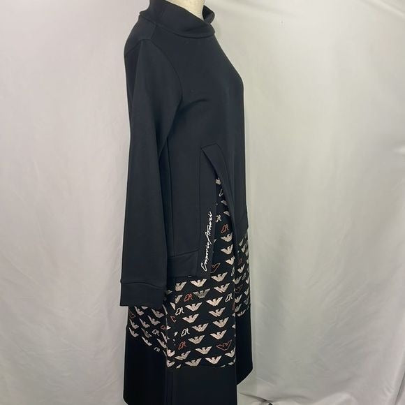 Emporio Armani Black Top Logo Print Bottom Dress