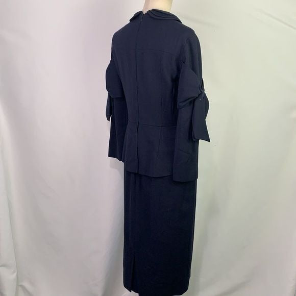 Stogova Navy Bow Sleeve with Peplum Midi Dress