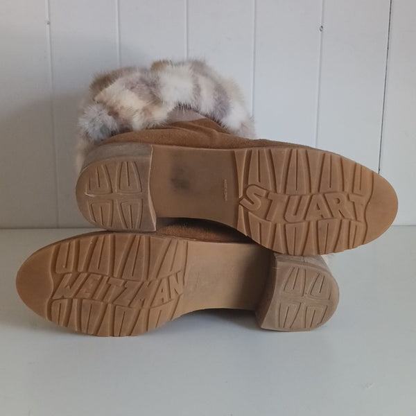 Suart Weitzman Tan W Fur Trim  Bootles.