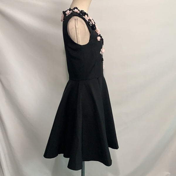 Giambatista  Valli black with 3D pink black flower top dress