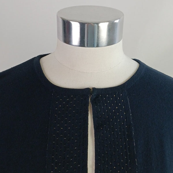 Escada Navy W Silver Trim Women's Cardigan W Cream Accents.