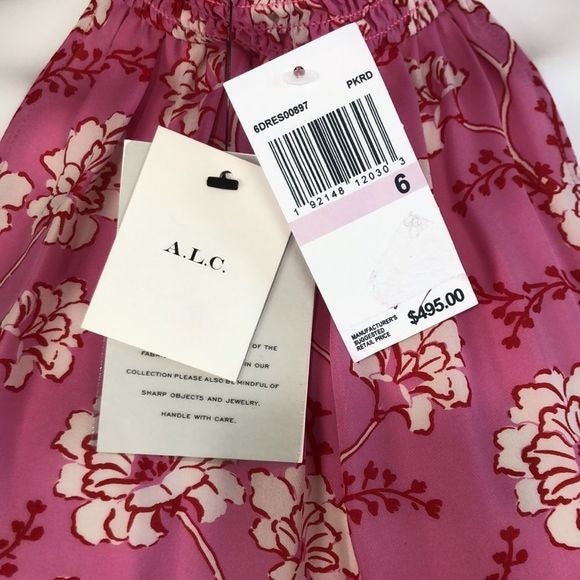 ALC NWT Pink Floral Hi-Neck Peasant Dress