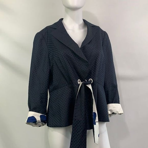 Armani Collezioni navy with blue print tie waist jacket