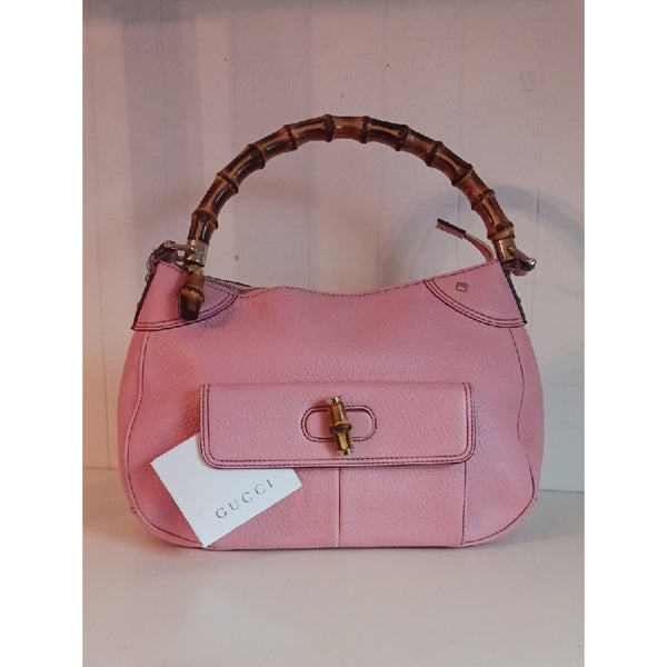 GUCCI PINK PEBBLE LEATHER W BAMBOO HANDLE.