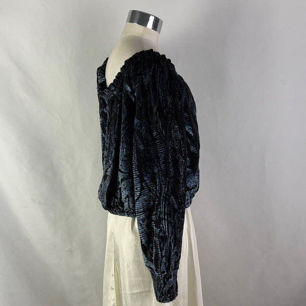 Anthropologie Blue Velvet Print Off Shoulder Top