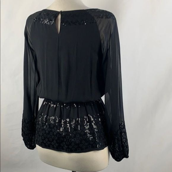 NEW St Johns Black Sequined Silk Blouse