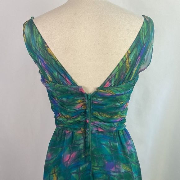 Green Print Pleated Bodice Vintage Dress