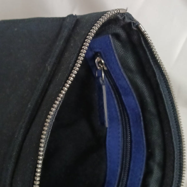 Salvatore Ferragamo Blk Canvas W Blue Suede Trim Bag.