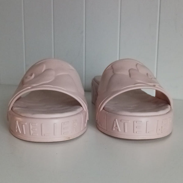 Valentino Garavani  Pink Flower Slide Sandals.