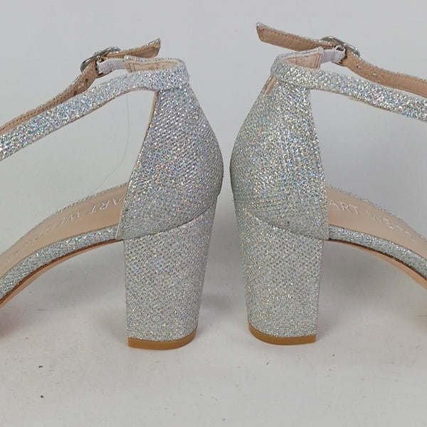 Stuart Weitzman Silver Ankle Strap Block Heels Sandals W Box.