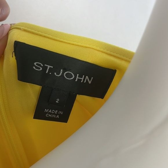 St John Yellow Drape Front Cap Sleeves Dress