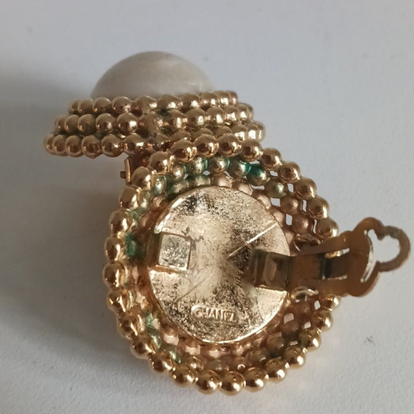 CHANEL Vintage Large Pearl Gold Circle Earrings