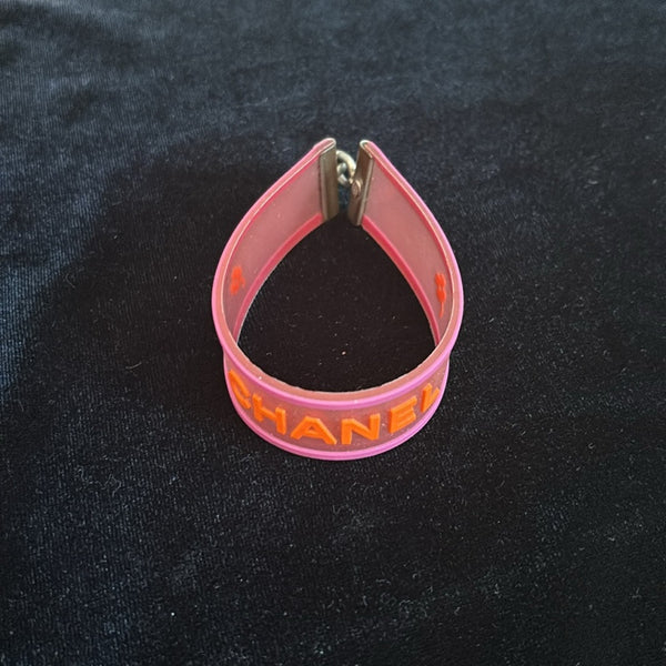 Vintage Chanel 2001 Camellia Silicone Logo Bracelet