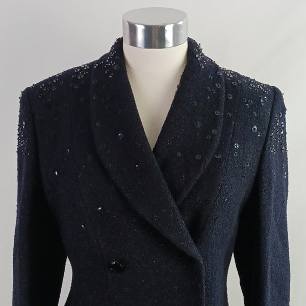 Louis Feraud Vintage Blue Double-Breasted Sequin Jacket