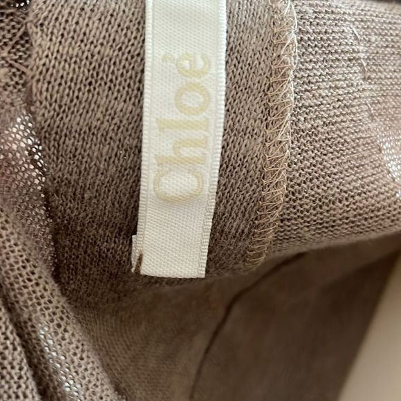 Chloe Tan Beaded Trim MIDI Dress
