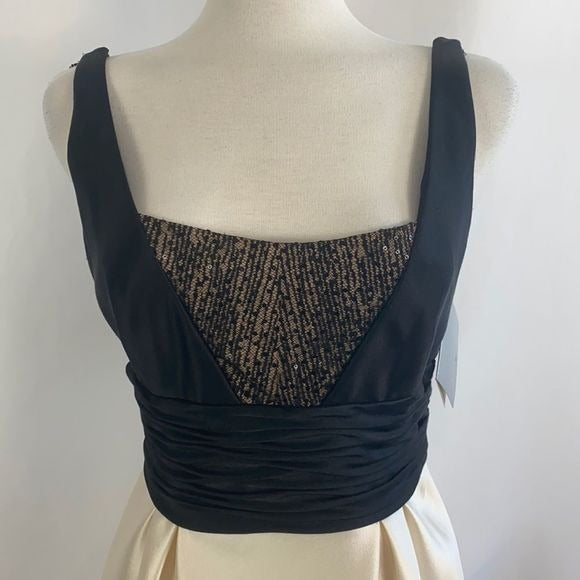 NWT Carmen Marc Valvo Cream Black Cocktail Dress