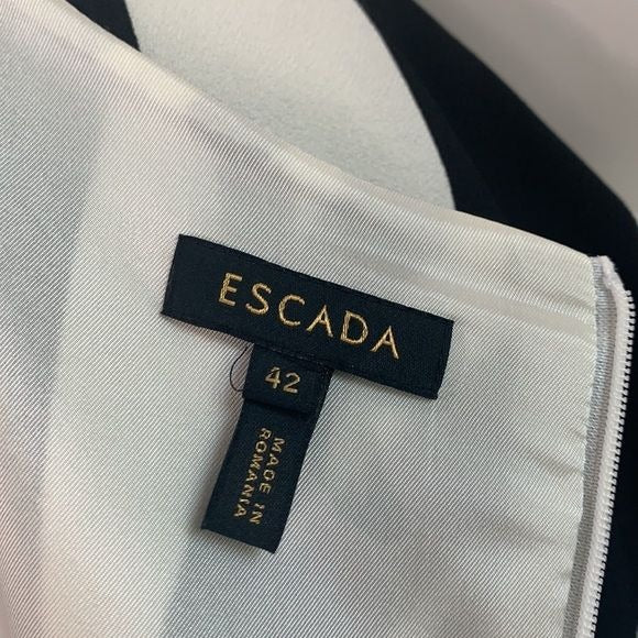 Escada black white print cap sleeve dress