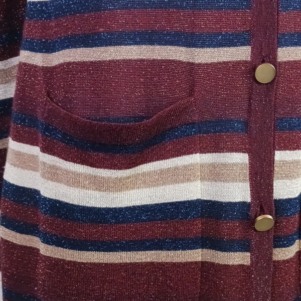 L'AGENCE Gold Cr Shimmer Striped Long Cardigan.