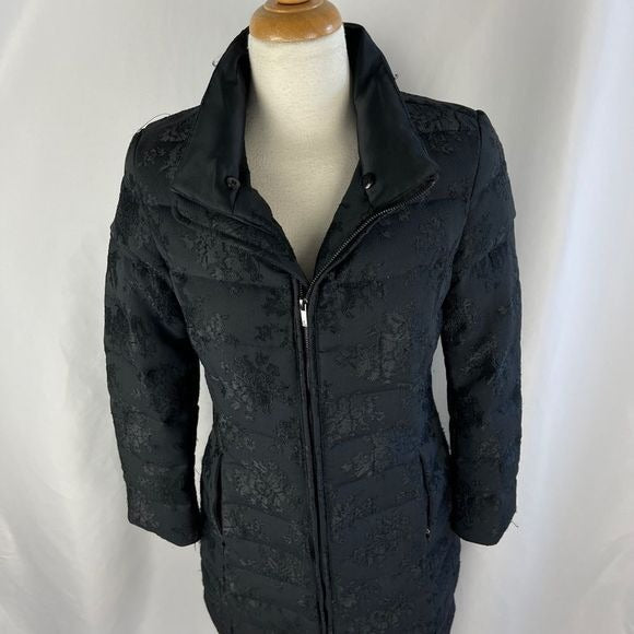Vera Wang Black Brocade 3/4 Puffer Jacket