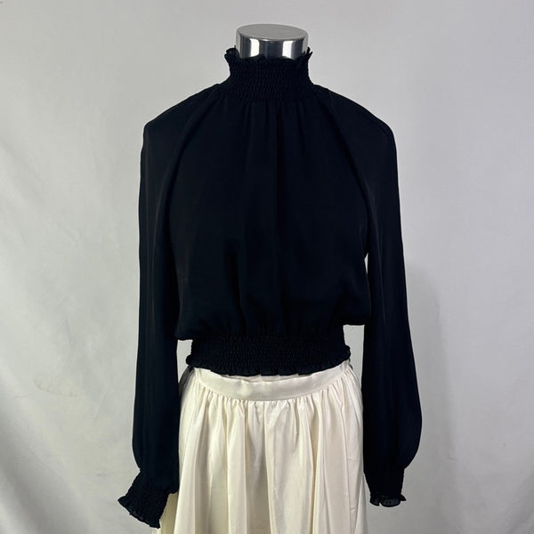 Cinq A Sept Black Elastic Trim High Neck Top