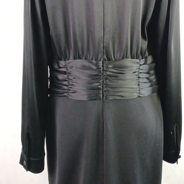 St. John Black Satin Tie Neck Top / Knit Bottom Long Sleeve Dress