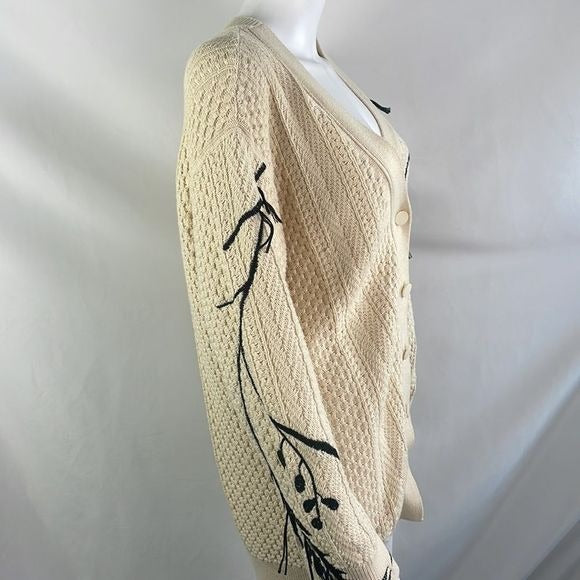 Dorothee Schumacher Cream Cardigan with Black Embroidery Cable Knit