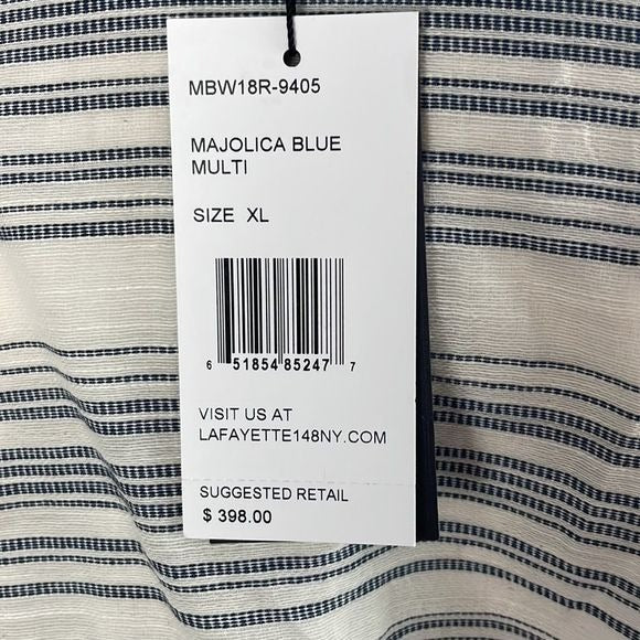 NWT Lafayette 148 Blue Cream Striped Linen Tank Top