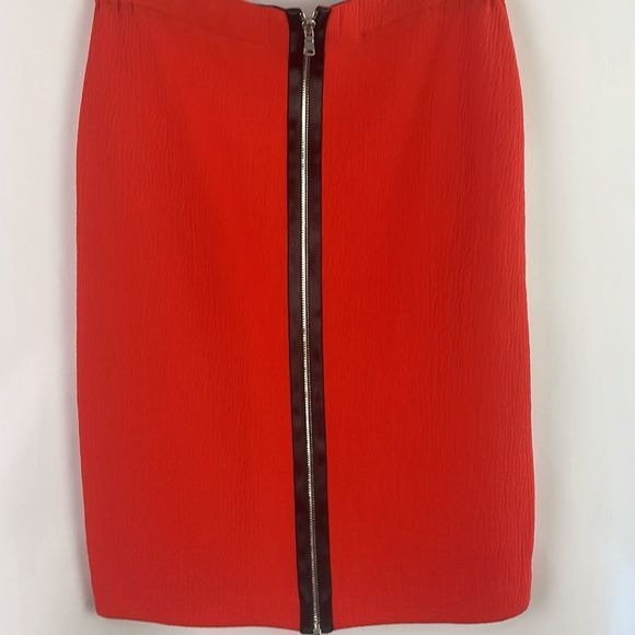 Alexander McQueen Red Black Trim Zip Pencil Skirt