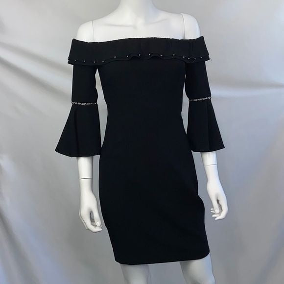 Elie Tahari NWT Black Bell Sleeve Off Shoulder Dress