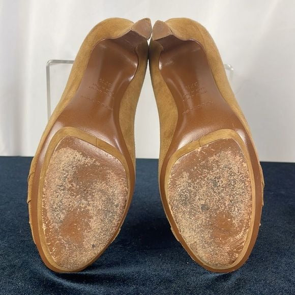 Sergio Rossi Tan Suede Peep Toe Platforms