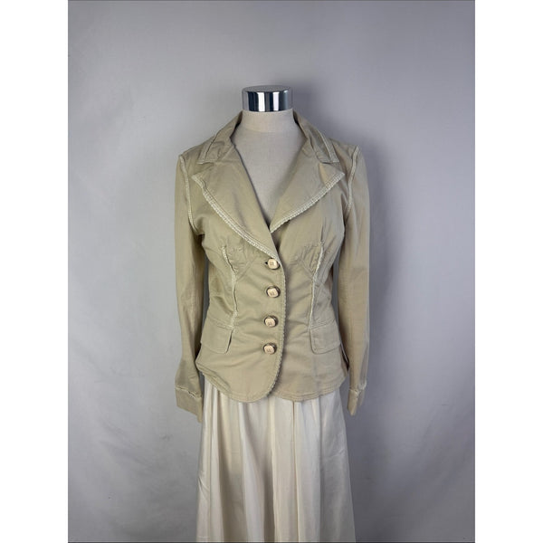 DOLCE AND GABBANA VINTAGE TAN BLAZER WITH LACE TRIM JACKET
