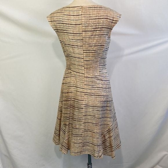 Hugo Boss Tan Striped Fit Flare Dress