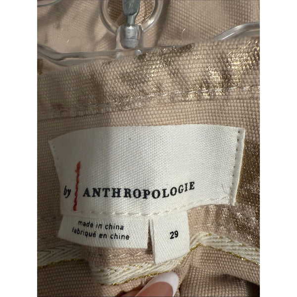 ANTHROPOLOGIE TAN METALLIC PRINT JEANS