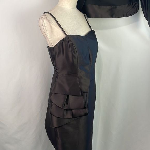 Charles Chang Lima Brown Silk Pleated Side Dress Jacket