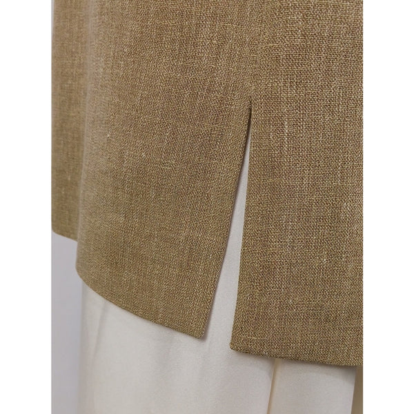 SALVATORE FERRAGAMO VINTAGE Linen Short Sleeve Jkt/Skirt Suit