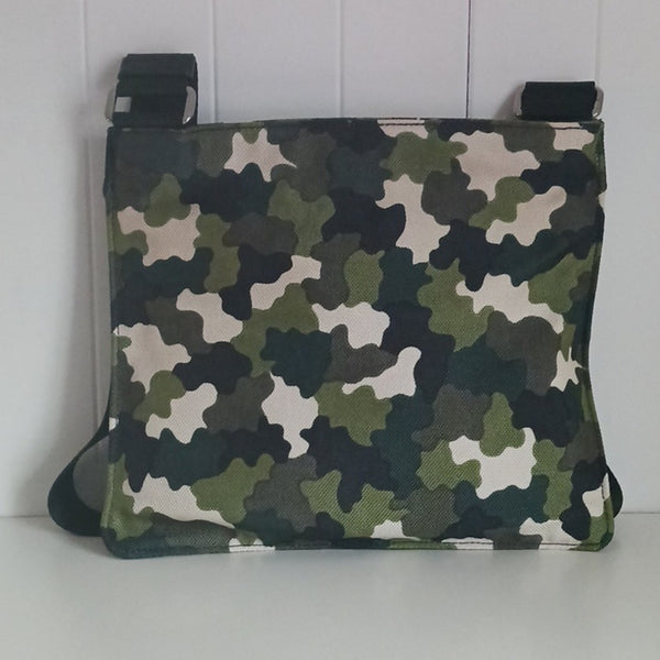 Prada Green Camo Canvas  Messenger Bag with Black Strap.